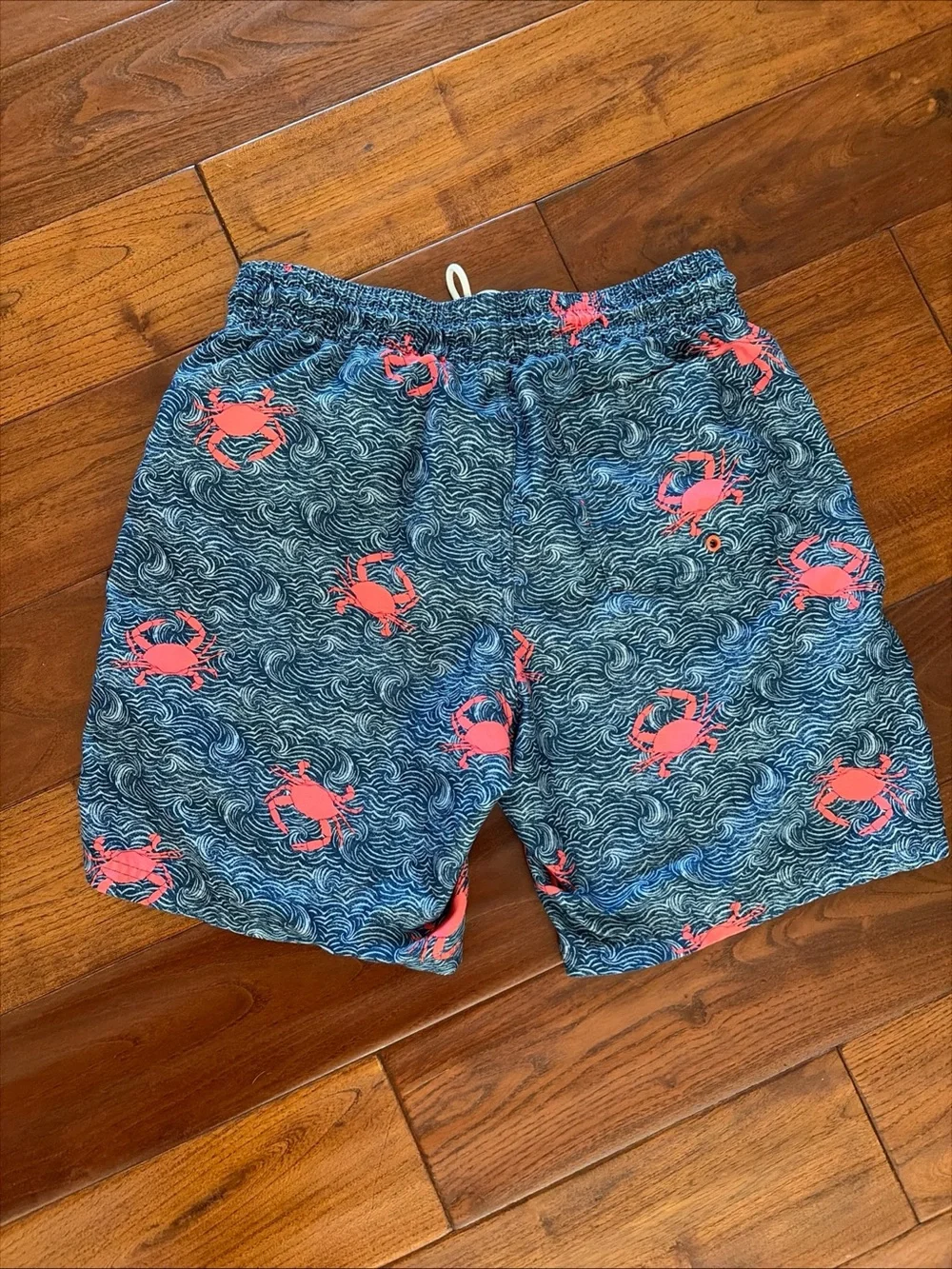 Old Navy Swim Trunks Men's Small Crabs Blue Waves Mesh Pockets Elastic Tie Waist